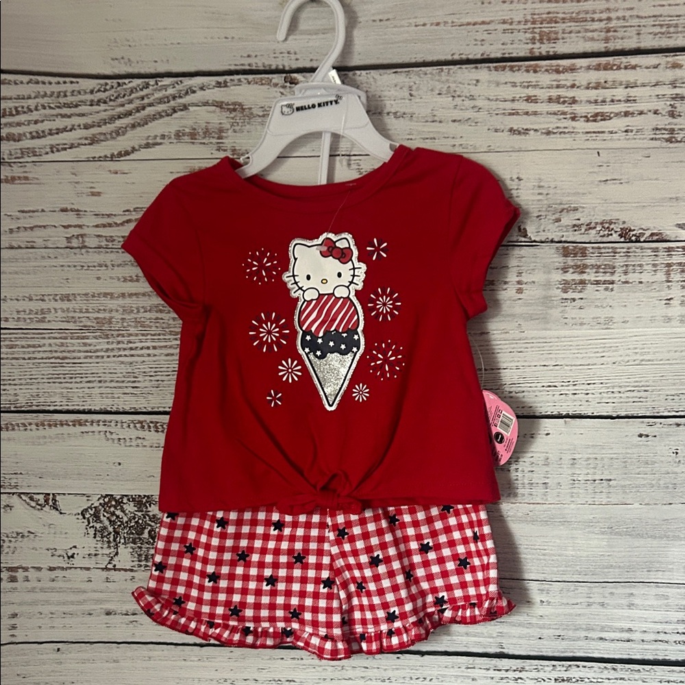 NWT Red Hello Kitty Ice Cream Top and Gingham Shorts Set size 2t